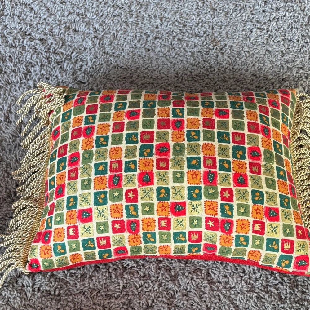 Festive Red Santa Holiday Pillow with Gold Trim